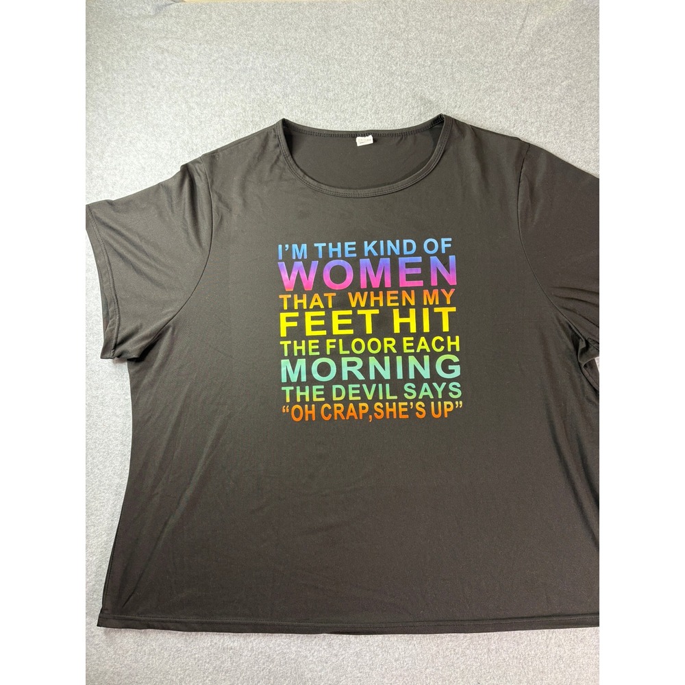 Graphic‎ Quote T-Shirt Black Rainbow Devil Says Oh Crap She's Up 8XL Plus Size